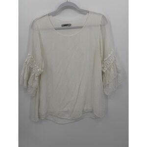 Tendenze Blouse Women Medium White 100% Silk Lace Ruffle Sleeve Made in Italy‎